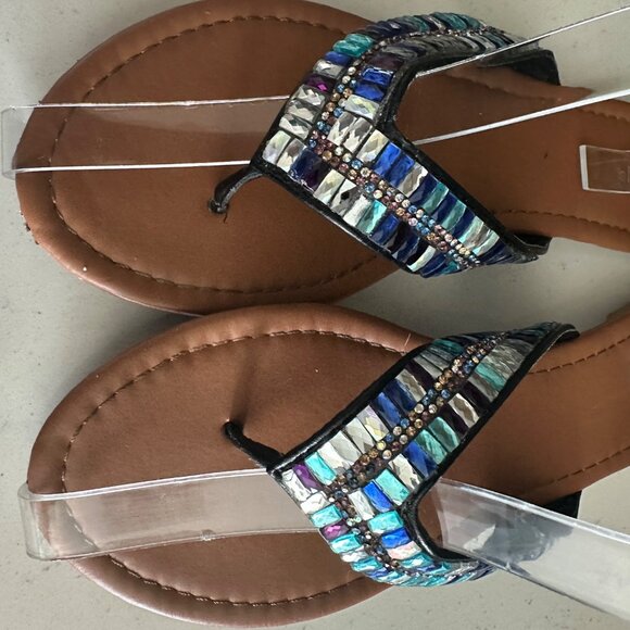 Capelli New York Beaded Thong Sandals Size 9 Brown & Multicolor - Picture 7 of 8